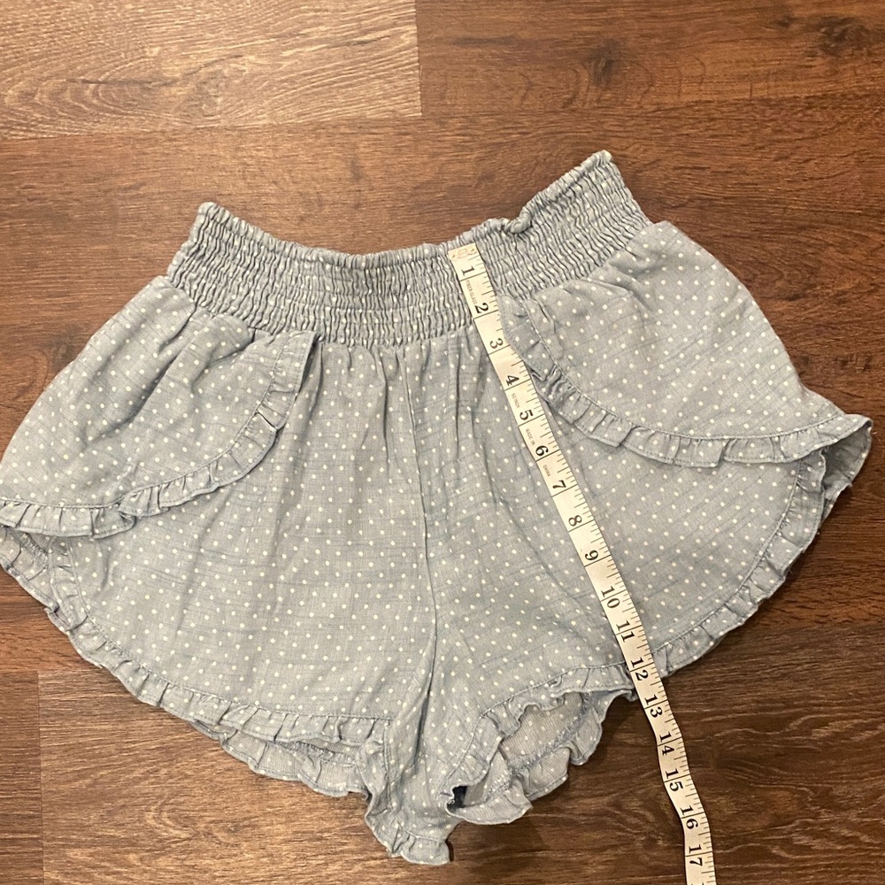 Vestique Light Blue Polka Dot High Waist Shorts